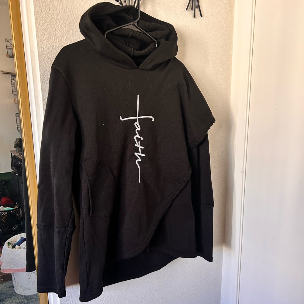 Black Asymmetrical FAITH Hoodie w/ pockets